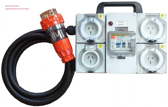 Industrial Power board -  240V 10 Amp with 4 x 10 Amp RCBO protected outlets